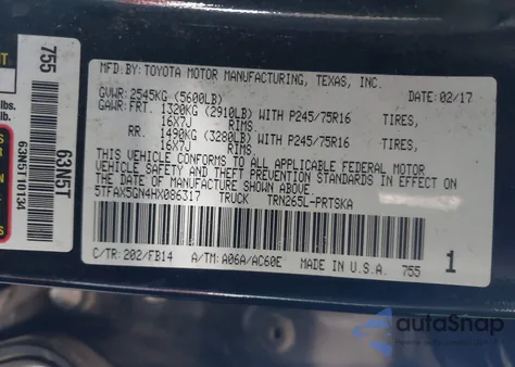 2017 Toyota Tacoma Sr from USA, damaged, VIN 5TFAX5GN4HX086317